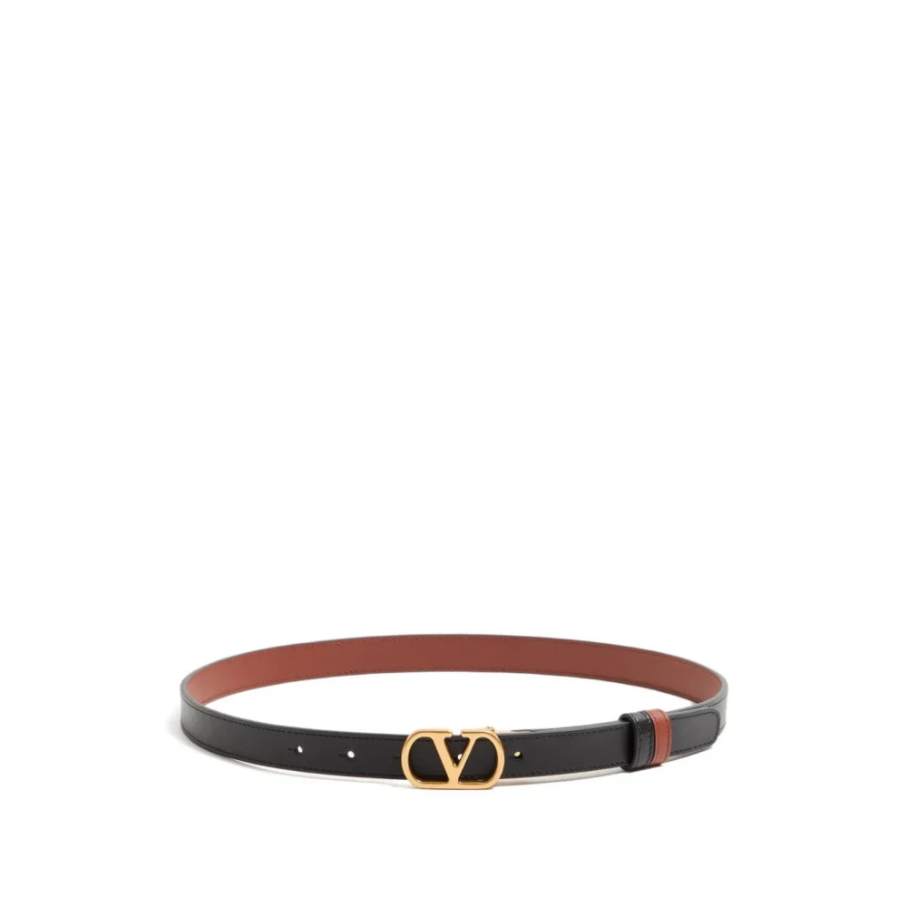 Valentino Garavani Vlogo Signature Reversible Shiny Calfskin Belt - Female - Belts - Black - 85 Cm - Accessories