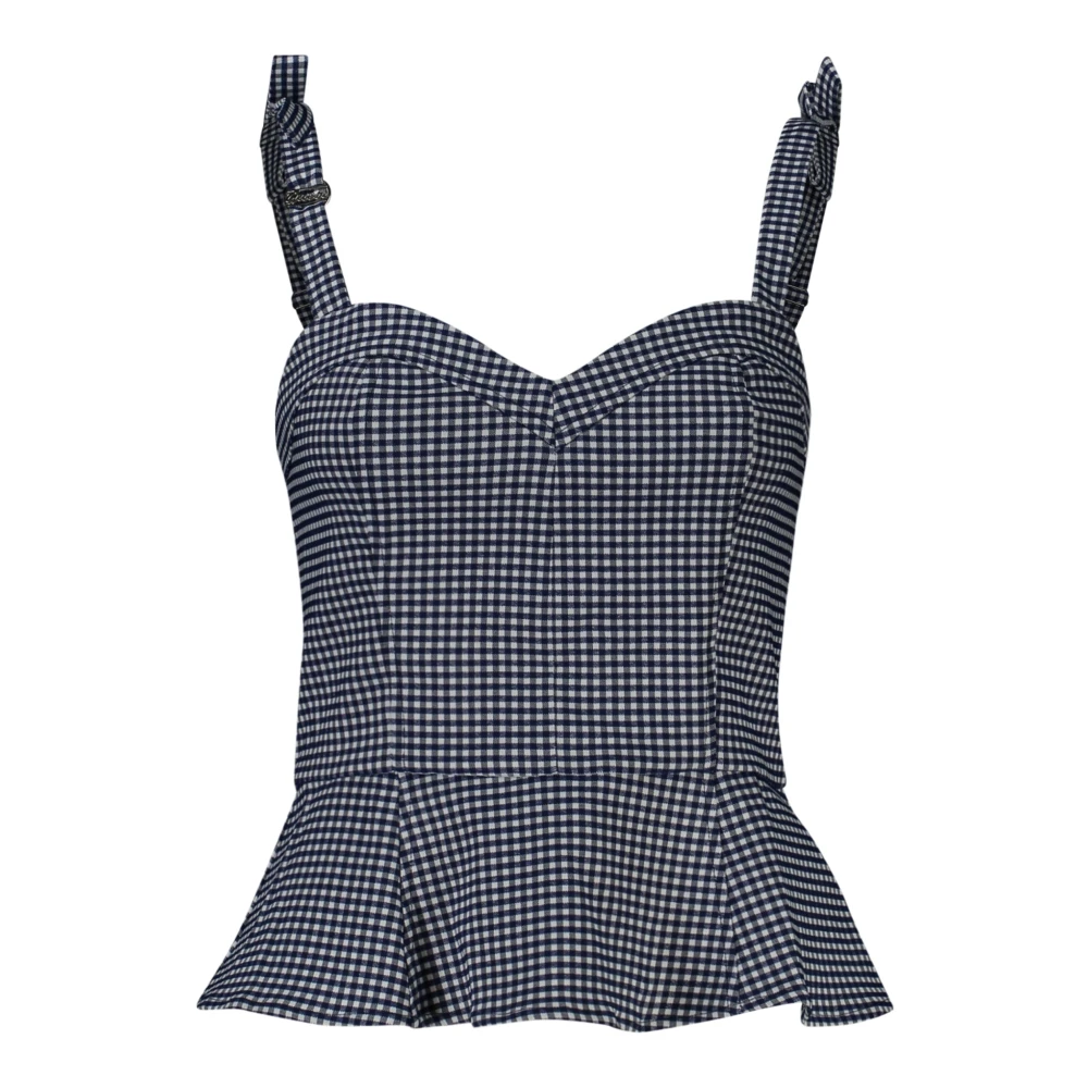 Guess Blauw Geruite Hart Hals Top Blue Dames