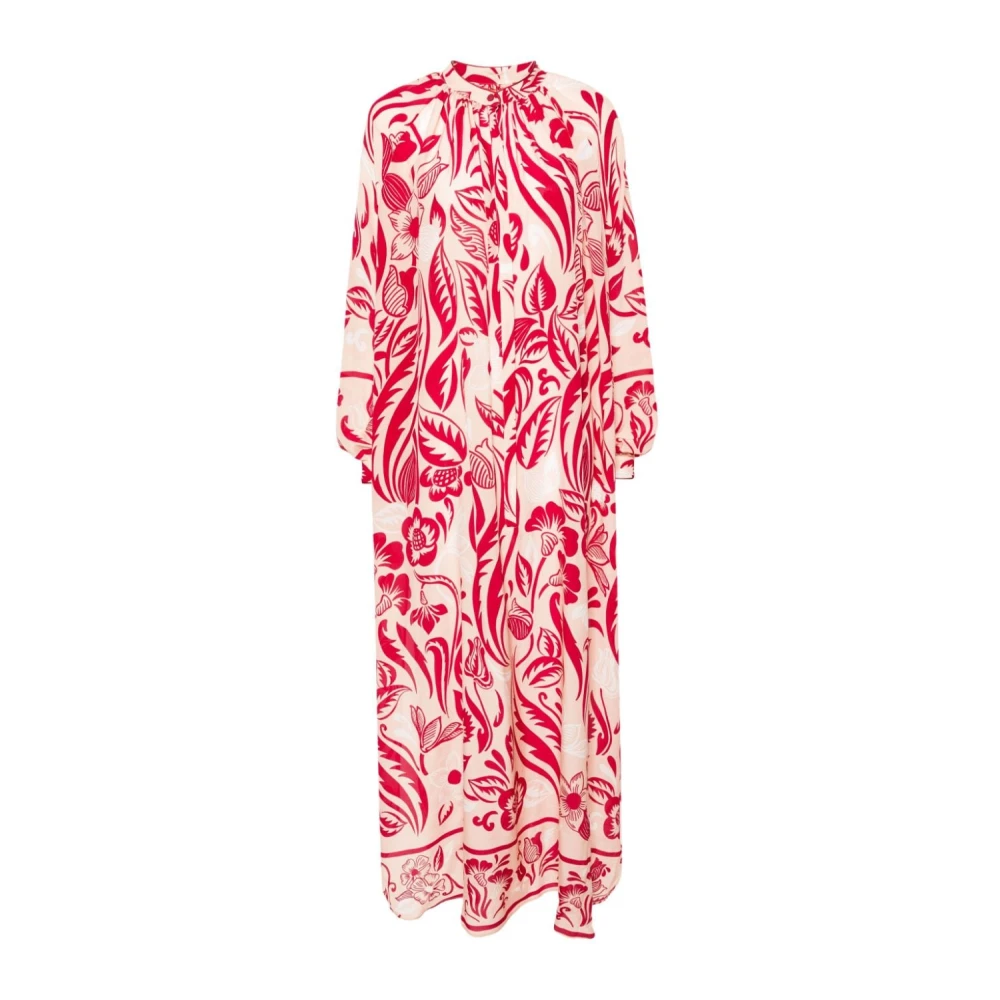F.r.s For Restless Sleepers Silkesklänning med Blommönster och Avtagbar Scarf Red, Dam