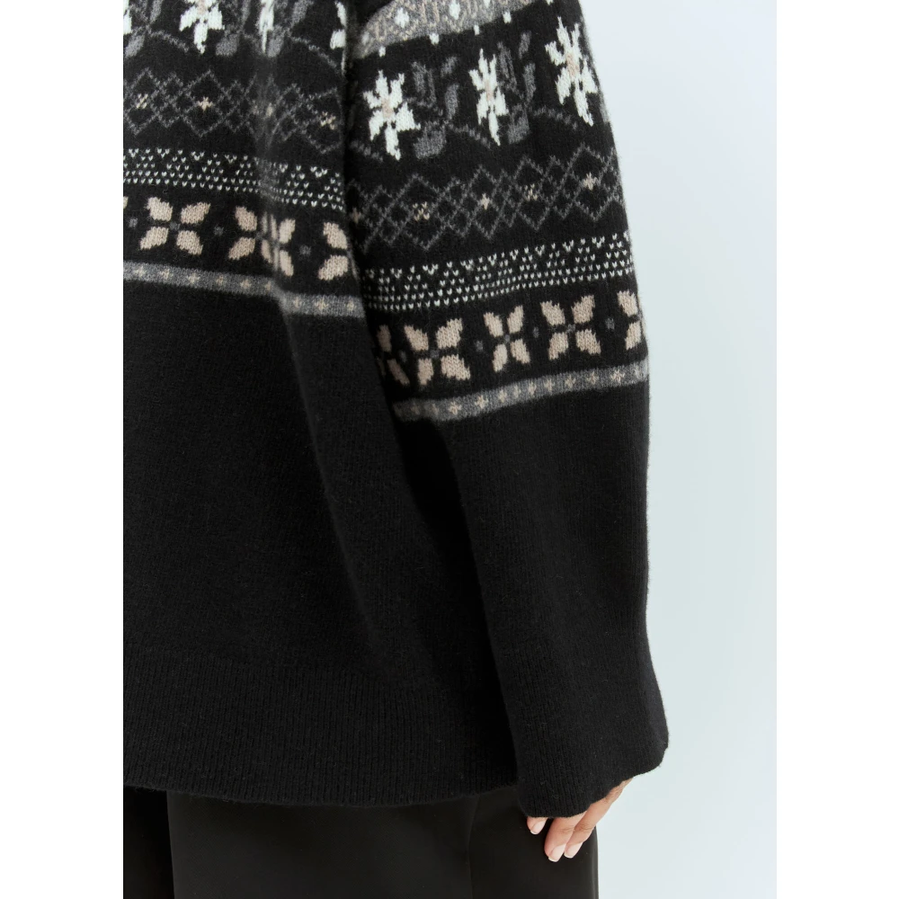 Skall Studio Grafische Jacquard Wol T-Neck Sweater Black Dames
