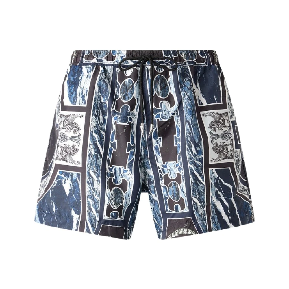 Roberto Cavalli Marble Print Swim Shorts With Fang - Male - Beachwear - Blue - 3XL - Swimwear