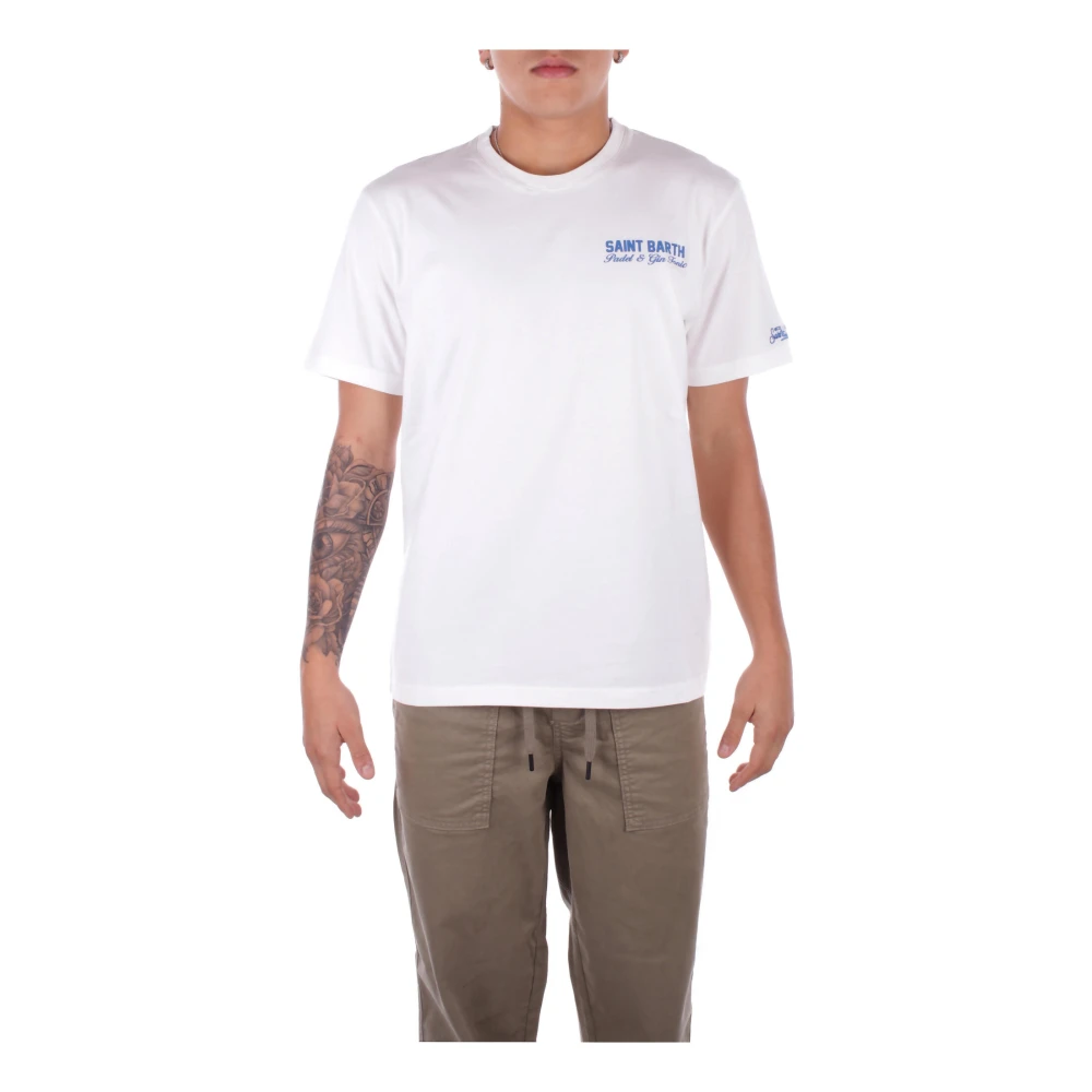 Saint Barth Logo Zij T-shirts en Polos Wit White Heren