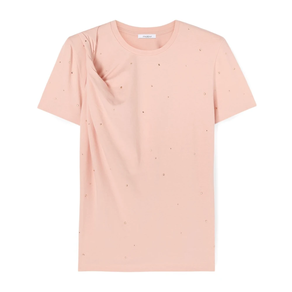 Motivi Sprankelend T-shirt met knoop vooraan Pink Dames