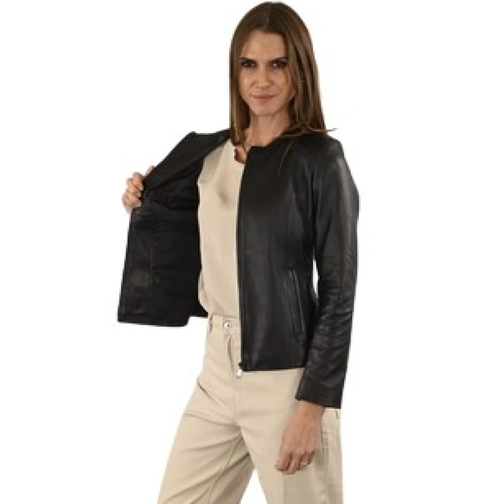 La Canadienne Zwarte lam lederen Spencer jas Black Dames