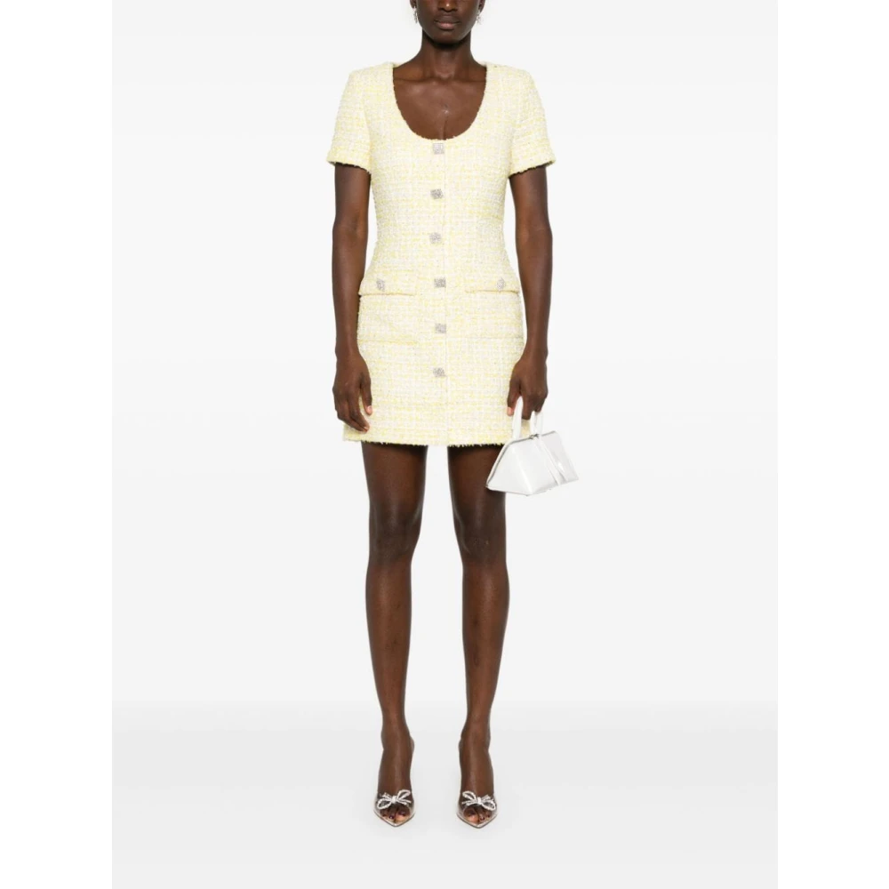 Rotate Birger Christensen Paillet Bouclé Jurk Aw24 Yellow Dames
