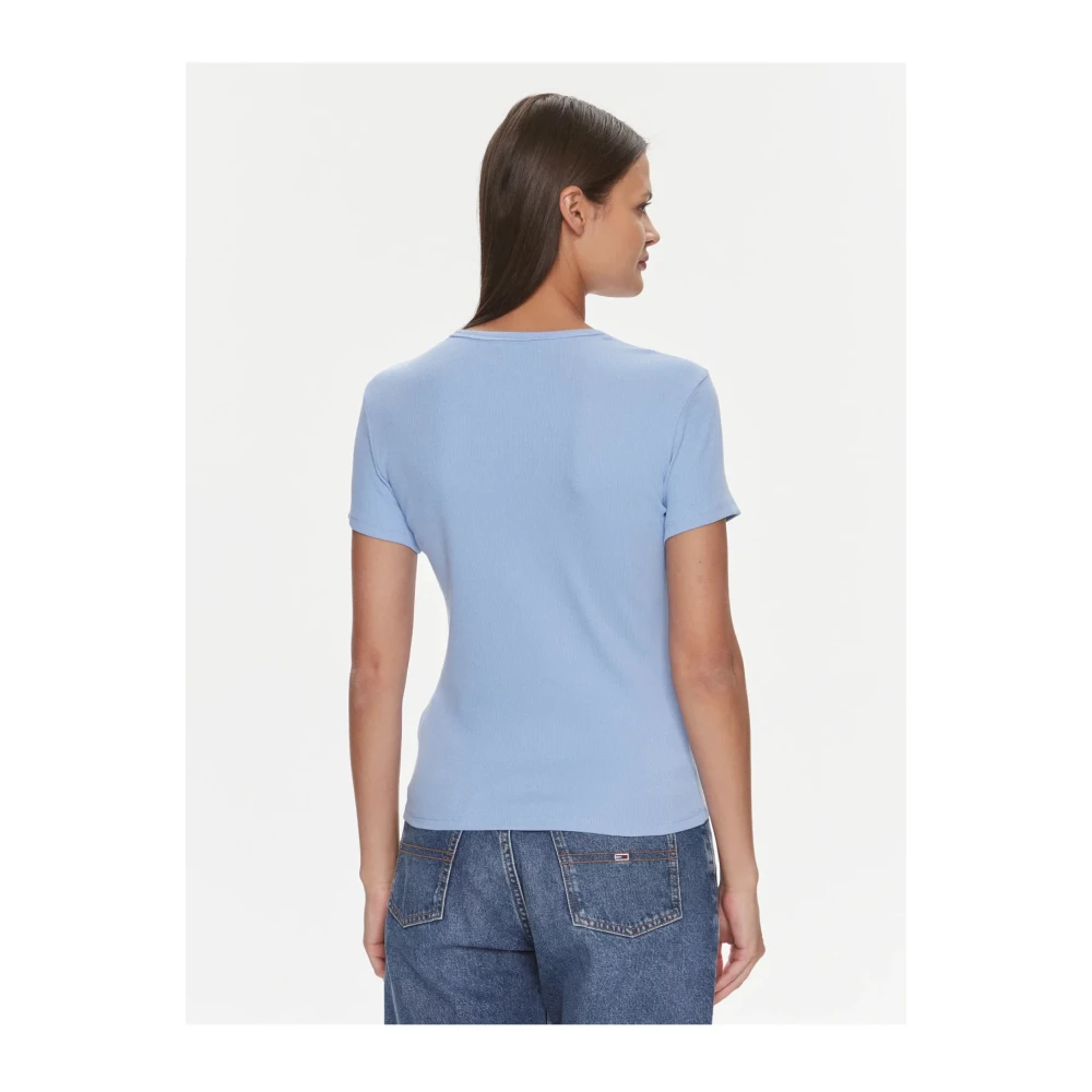 Tommy Jeans Slim Rib Katoen Stretch T-shirt Blue Dames