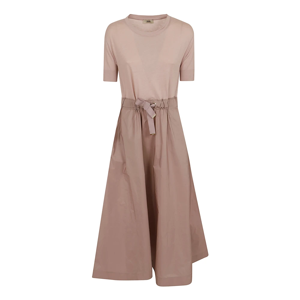 Herno Beige Klänning I Glam Stickad Effekt Och Techno Taft