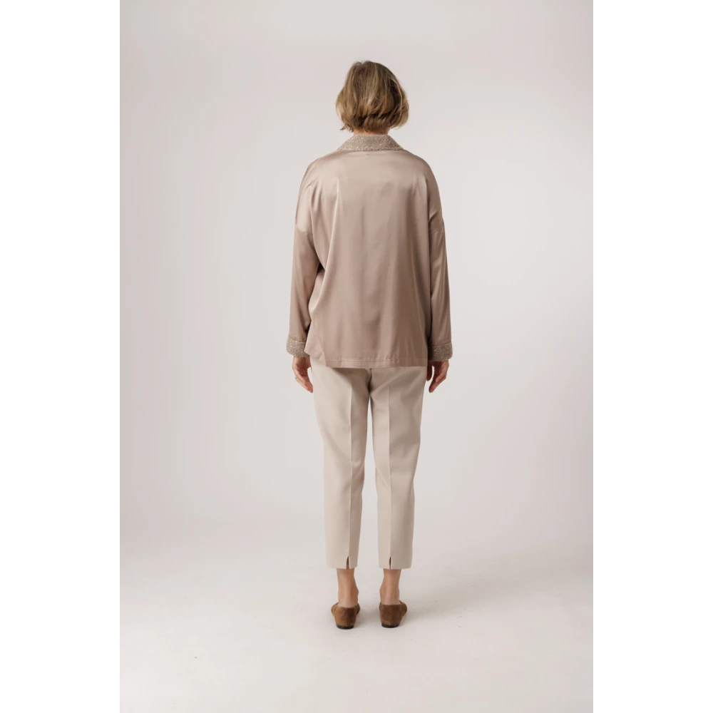 D.Exterior Gebreide V-hals Pailletten Blouse Beige Dames