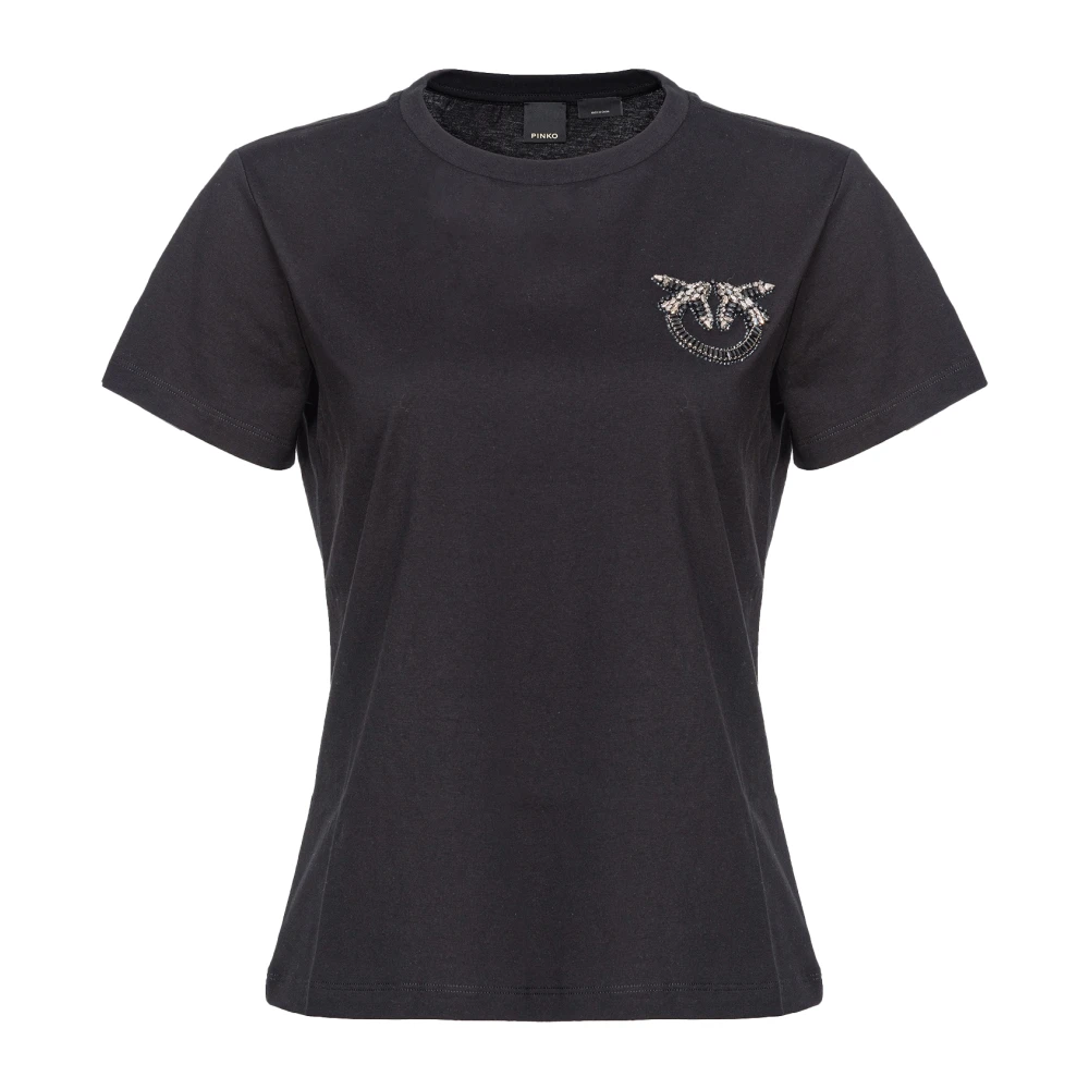 Pinko Zwarte Katoenen T-shirt met Logo Borduurwerk Black Dames