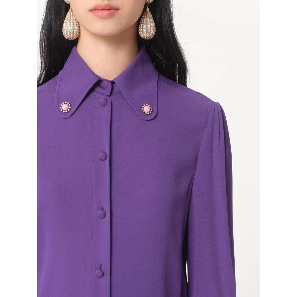 Valentino Garavani Paarse zijden overhemd met madeliefjesdetail Purple Dames