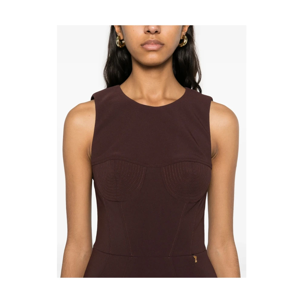 Elisabetta Franchi Koffiebruine Mouwloze Ronde Hals Jurk Brown Dames