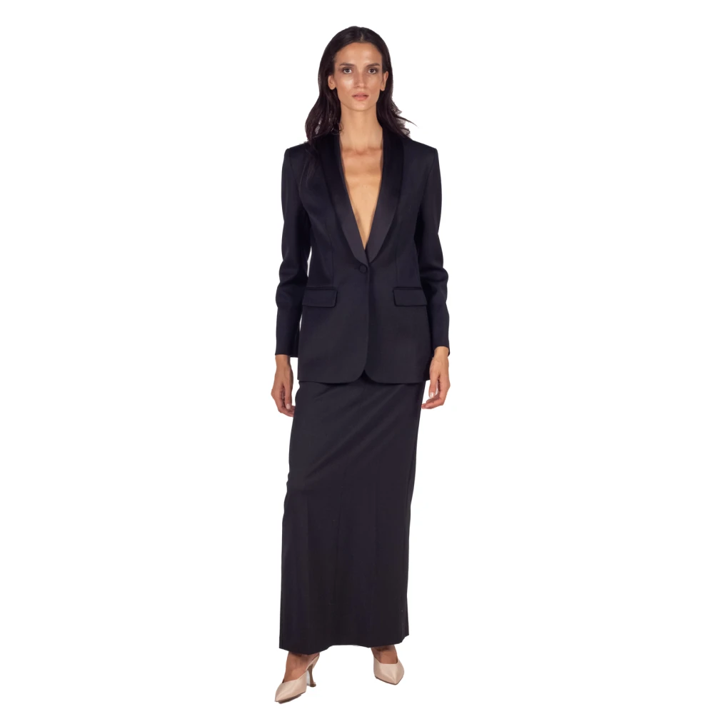 Semicouture Zwarte Mariasole Shawl-Kraag Jas Black Dames