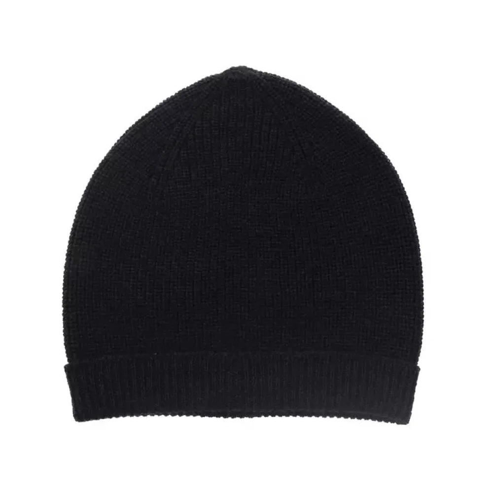 Alpha Studio Zwarte Merinowol Ribgebreide Muts Black Heren