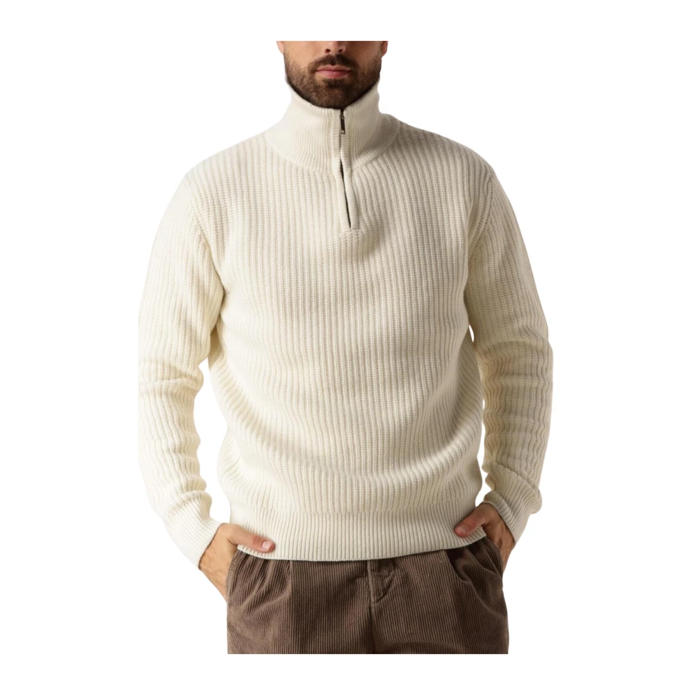 Selected Homme Beige Gebreide Half Zip Trui Beige Heren