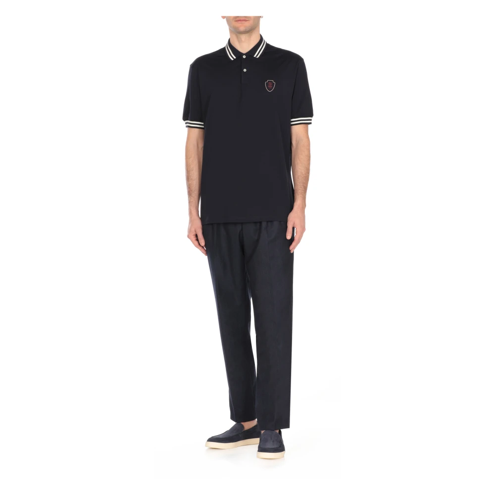 BRUNELLO CUCINELLI Blauw Katoenen Poloshirt met Logo Blue Heren