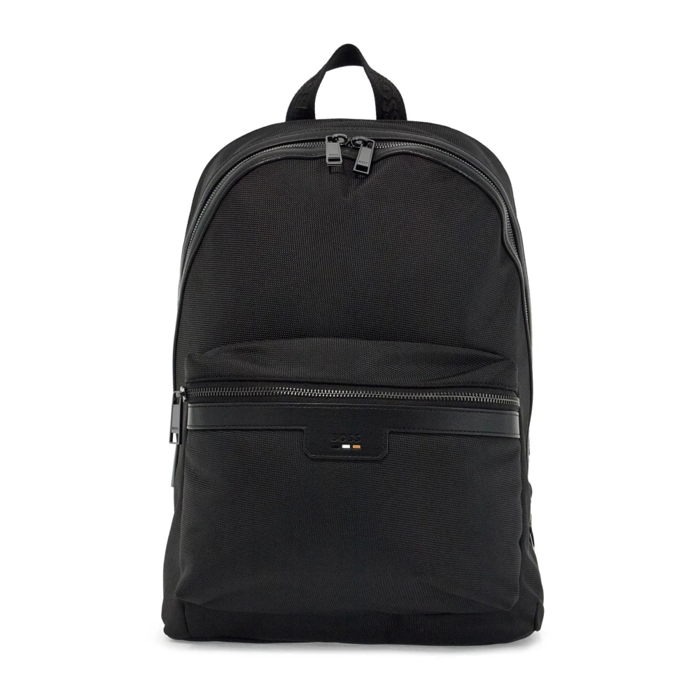 Boss Rugzak van technische stof met leren afwerking Black Heren