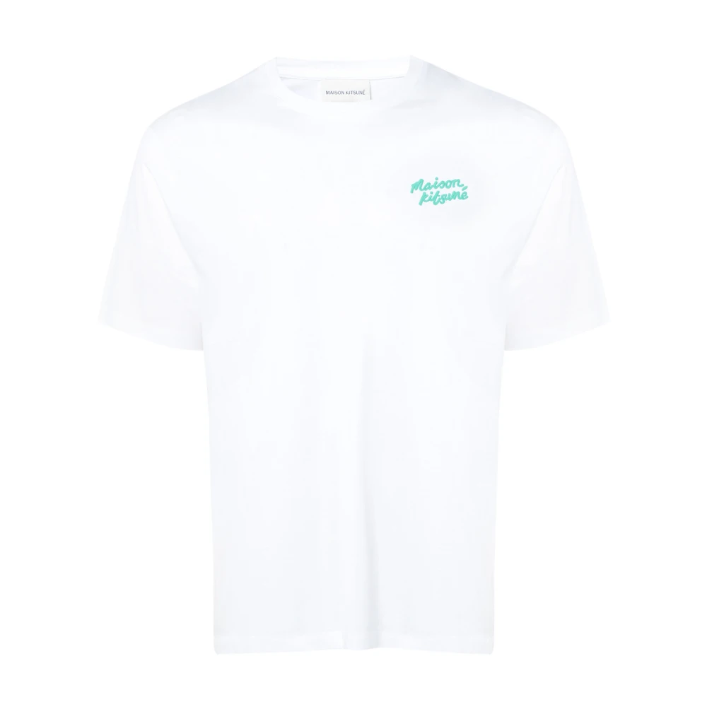 Maison Kitsuné Wit Katoenen T-Shirt met Voorlogo White Heren