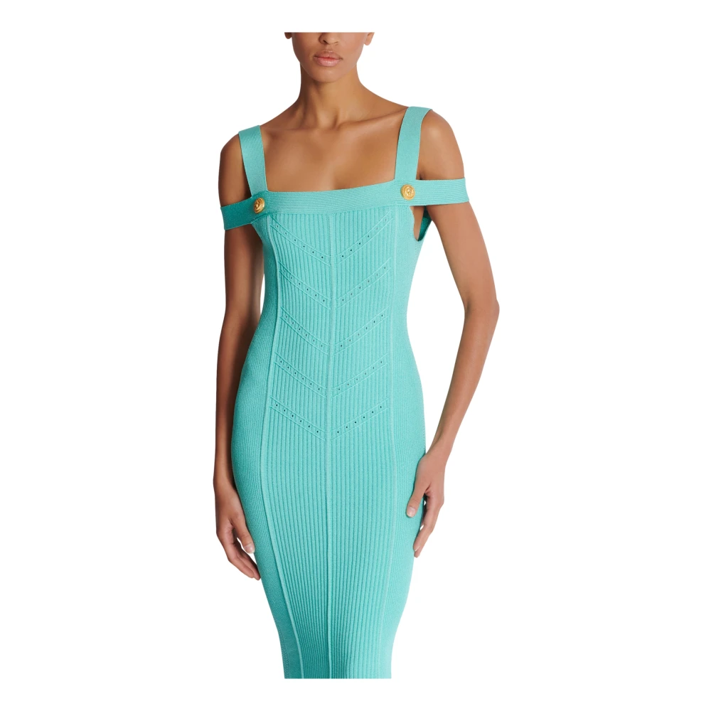 Balmain Gebreide midi-jurk met dubbele bandjes Blue Dames