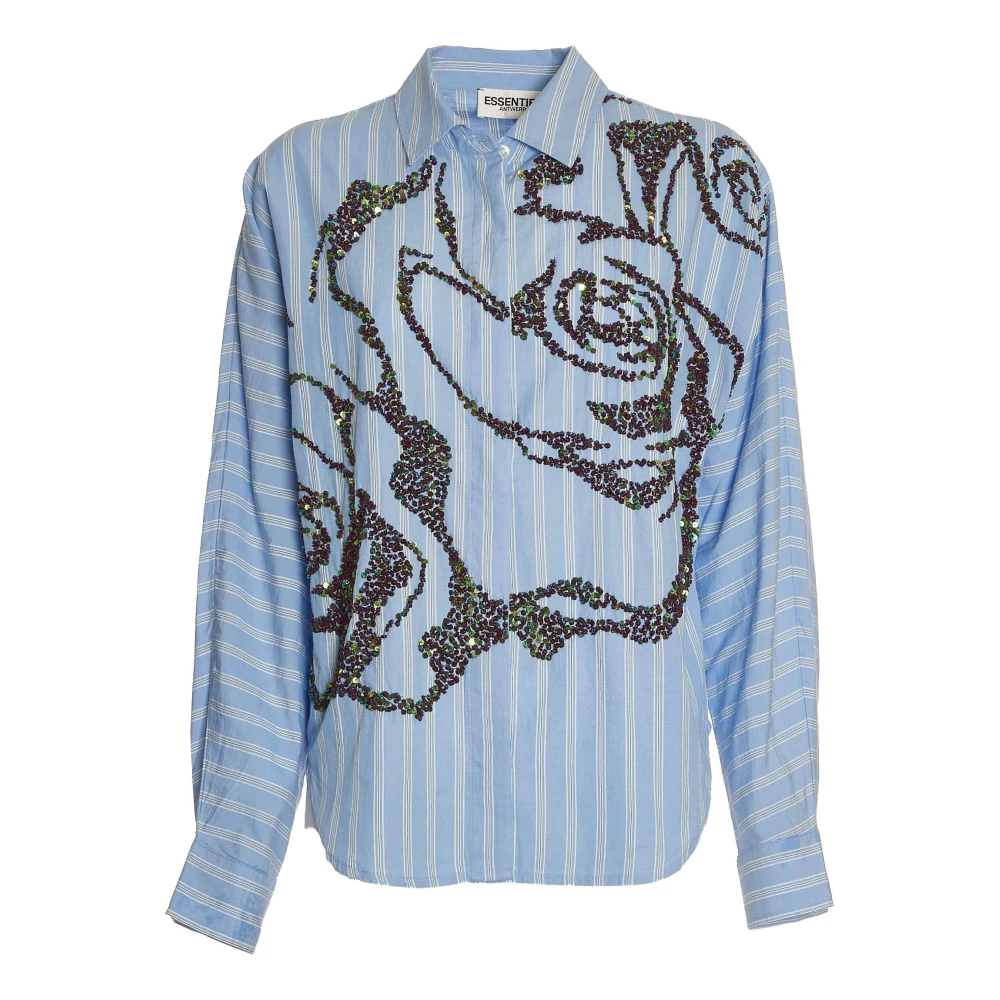 Essentiel Antwerp Paillet Oversized Shirt Blauw Blue Dames