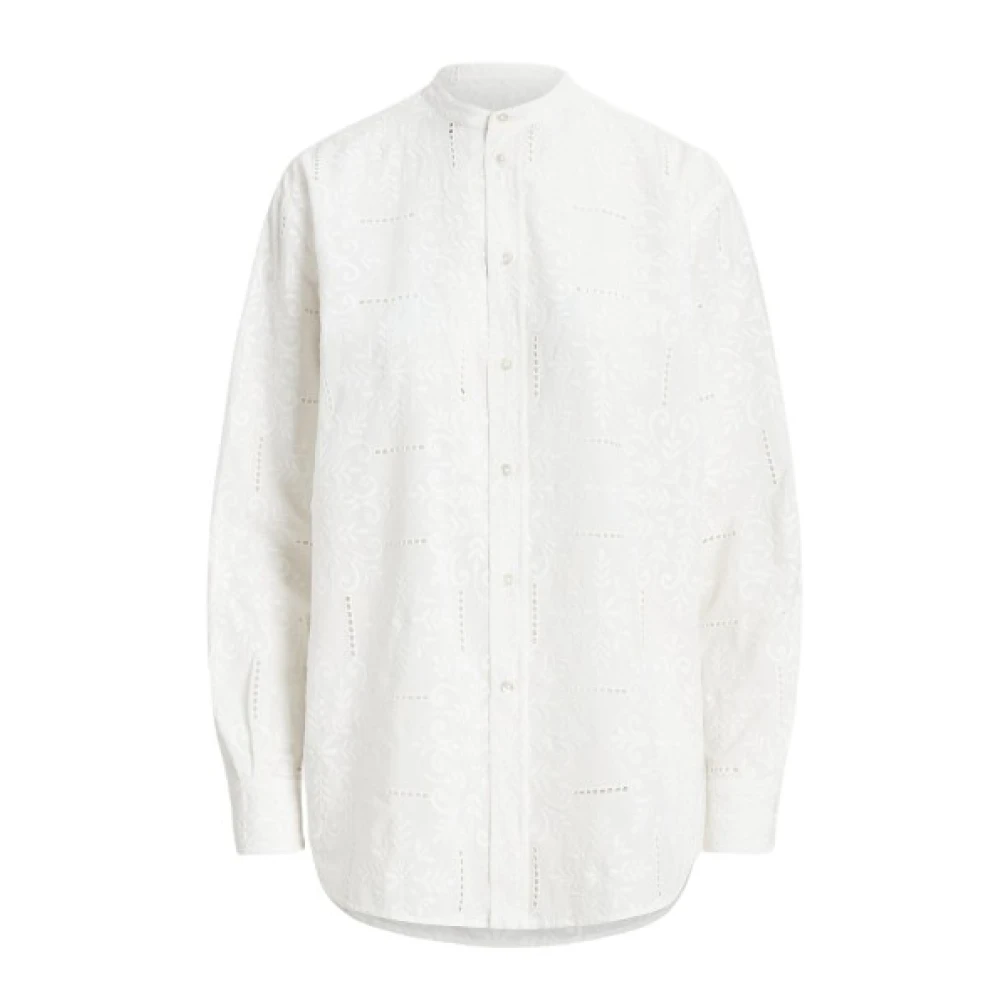 Polo Ralph Lauren Geborduurd Mao Kraag Overhemd White Dames