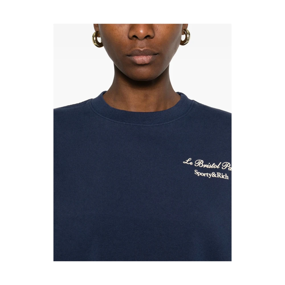 Sporty & Rich Navy Blue Logo Print Sweater Blue Dames