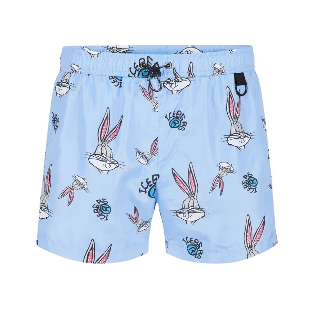 Iceberg Logo Cartoon Zwemshorts Blue Heren