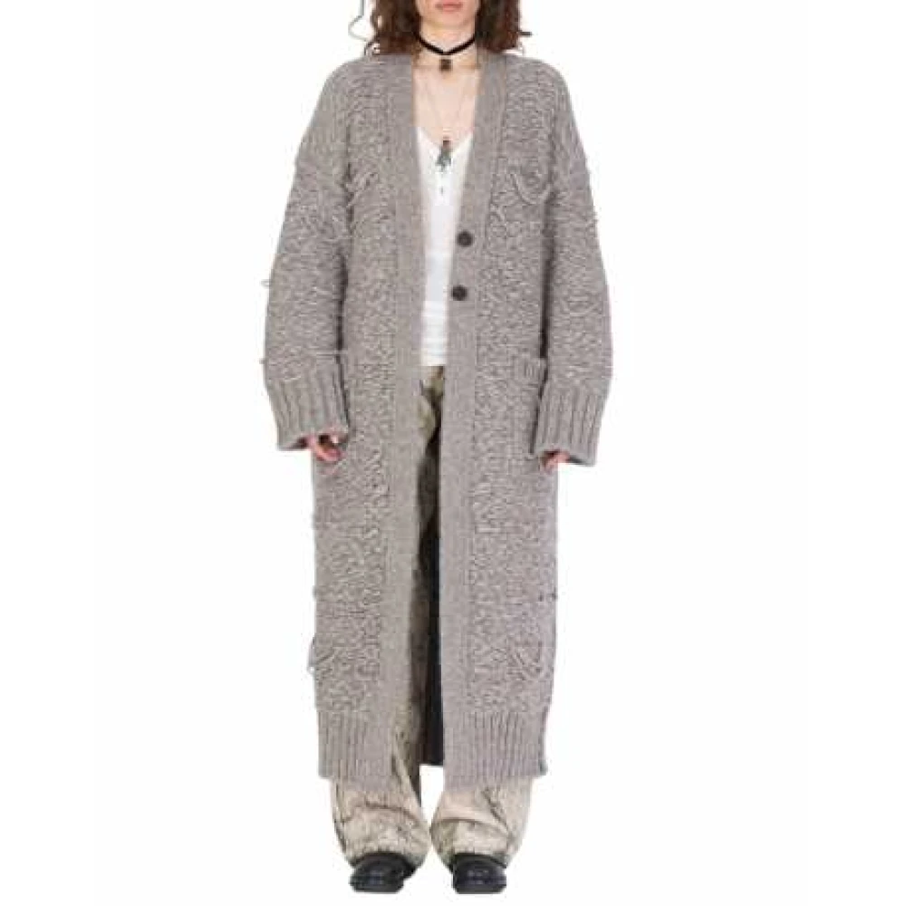 Isabel Benenato Onregelmatige Gebreide Alpaca Jas Taupe Gray Dames