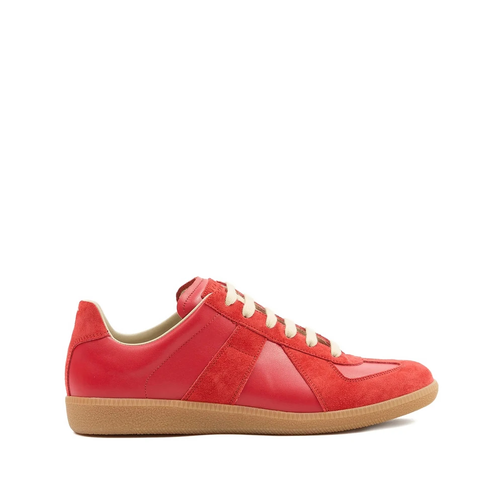 Maison Margiela Men's Red Lace-Up Sneaker Panelled Design - Sneakers - 11 Uk - Shoes