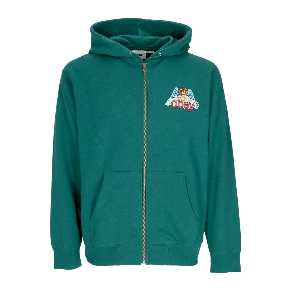 Obey Angel Zip Hoodie Sweatshirt Green, Herr