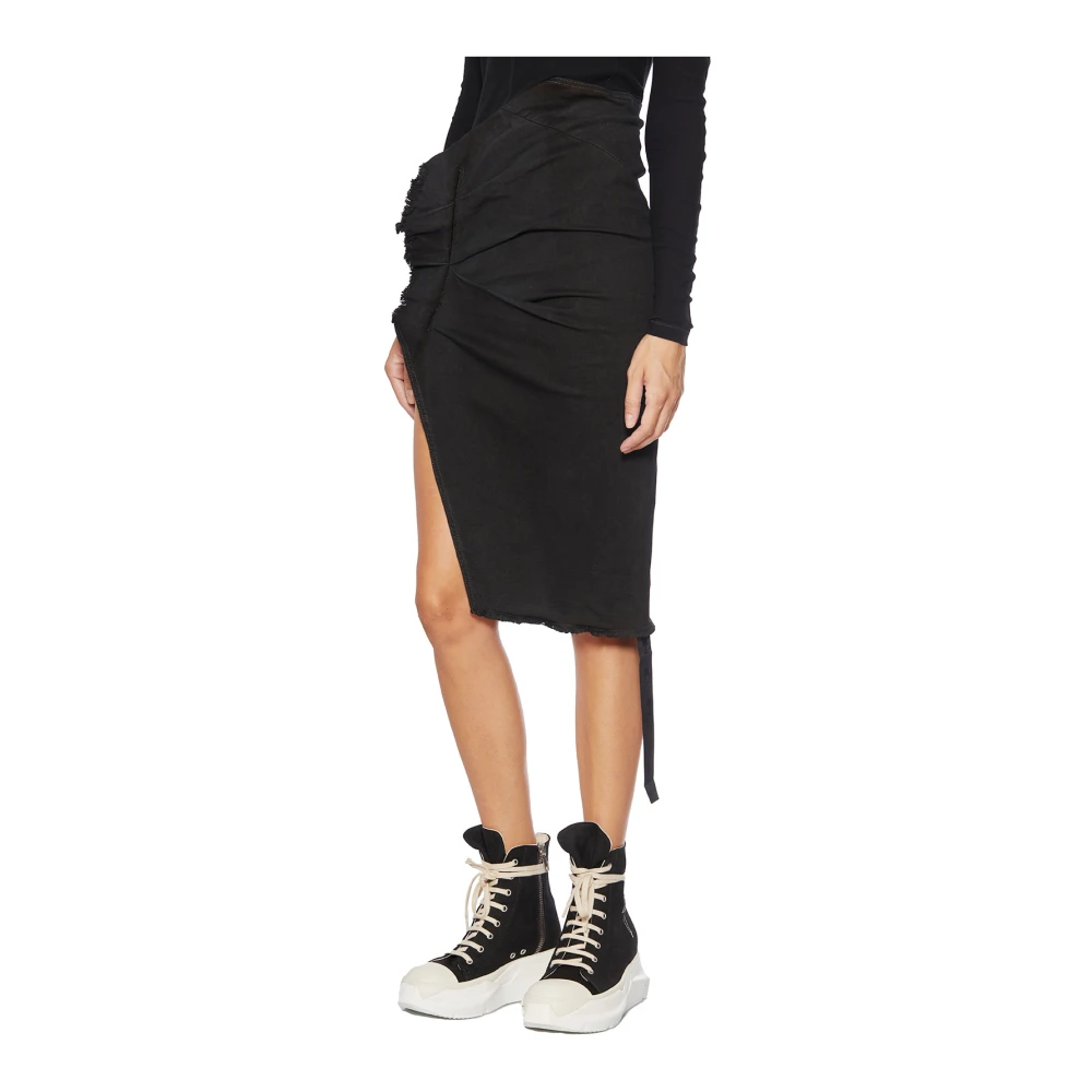 Rick Owens Denim Kokerrok Black Dames