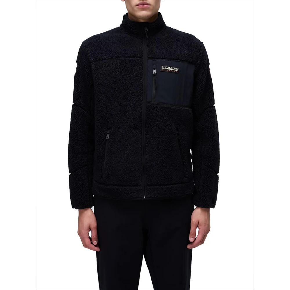 Napapijri Men's Black Fleece Jackets, Xl, Expedition Fleece Zip Jacket