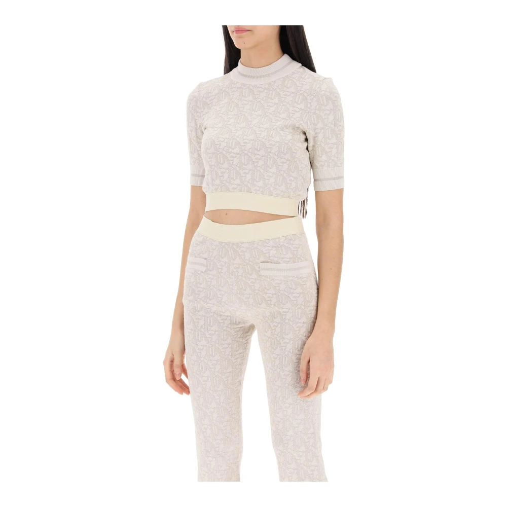 Palm Angels Monogram Lurex Gebreide Crop Top Beige Dames