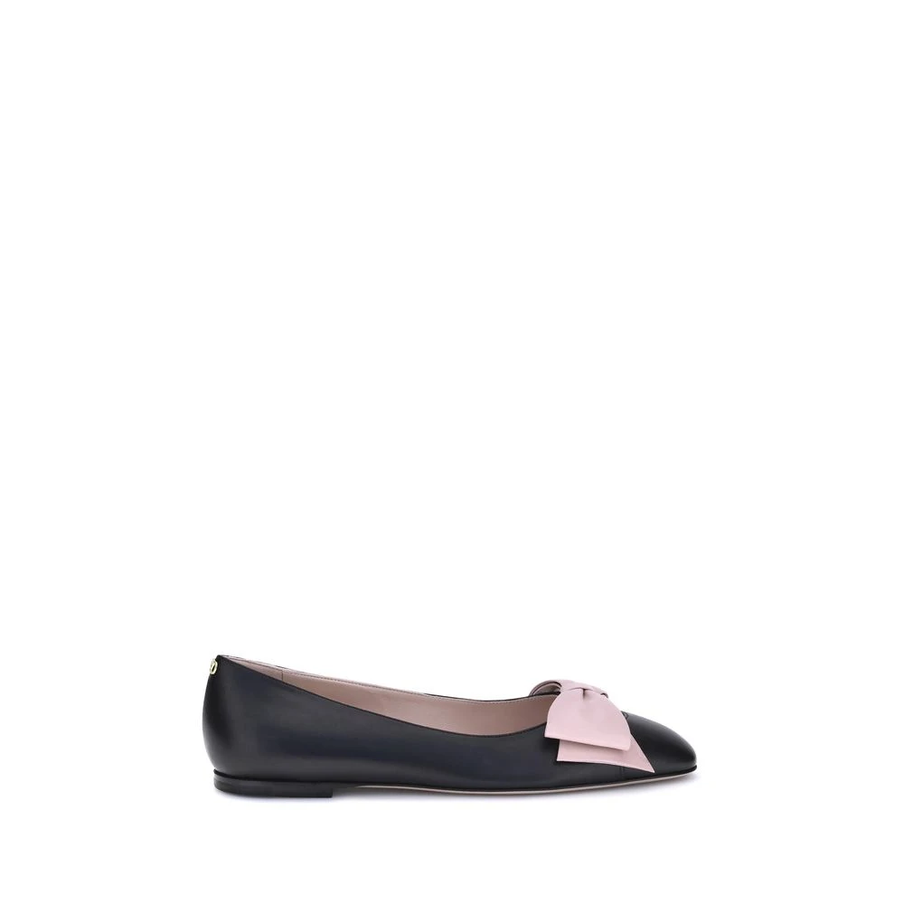 Valentino Garavani Black Bowow Leather Ballerinas With Contrasting Bow - Female - Ballerina Shoes - 6 Uk - Shoes