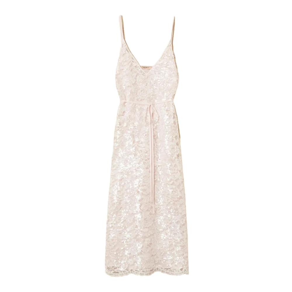 Twinset Women's Pink Abito Lungo C/Spallini E Sottoveste E Cintura