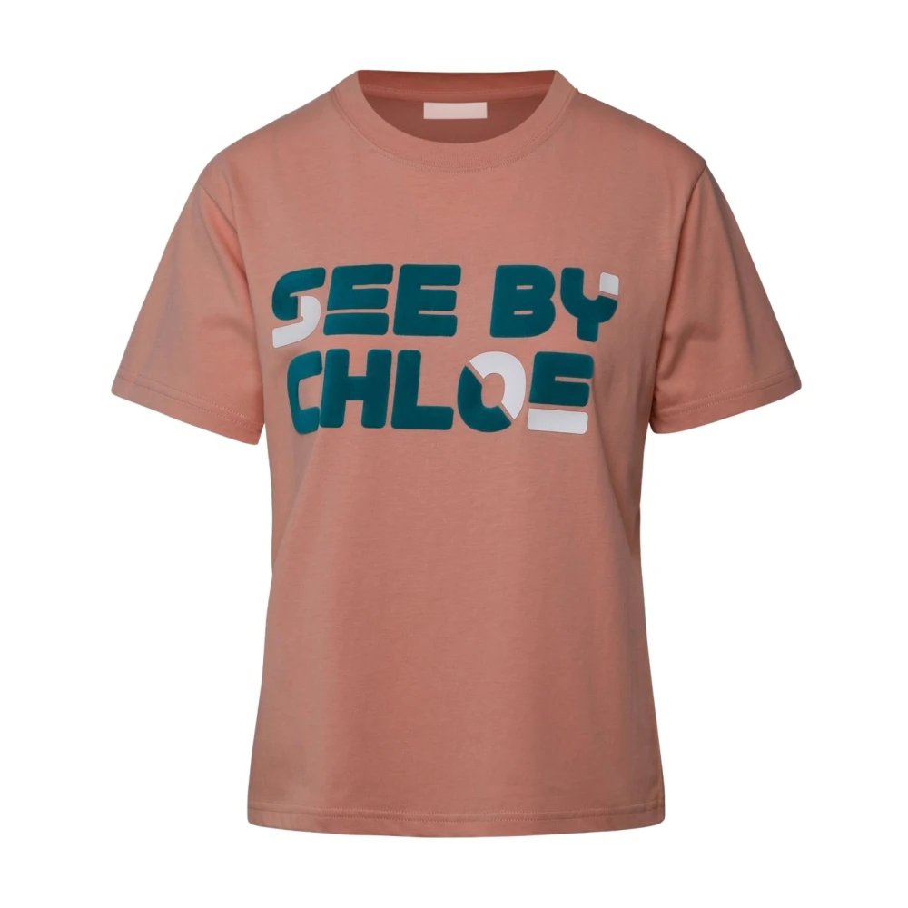 See by Chloé Rosa Bomull T-Shirt, Stilfull Uppgradering för Vardagskläder Pink, Dam