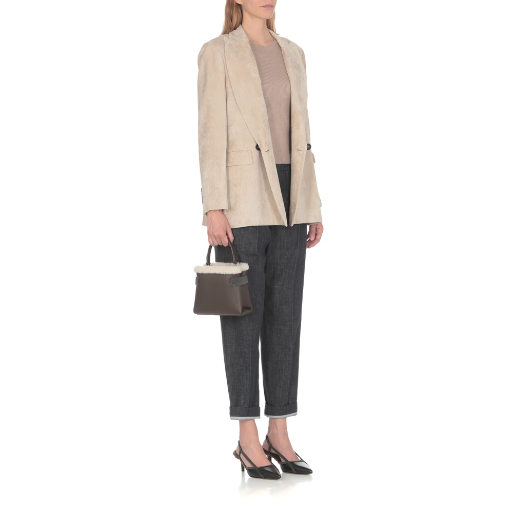 BRUNELLO CUCINELLI Blauwe Katoenen Slim-Fit Broek met Elastische Taille Blue Dames