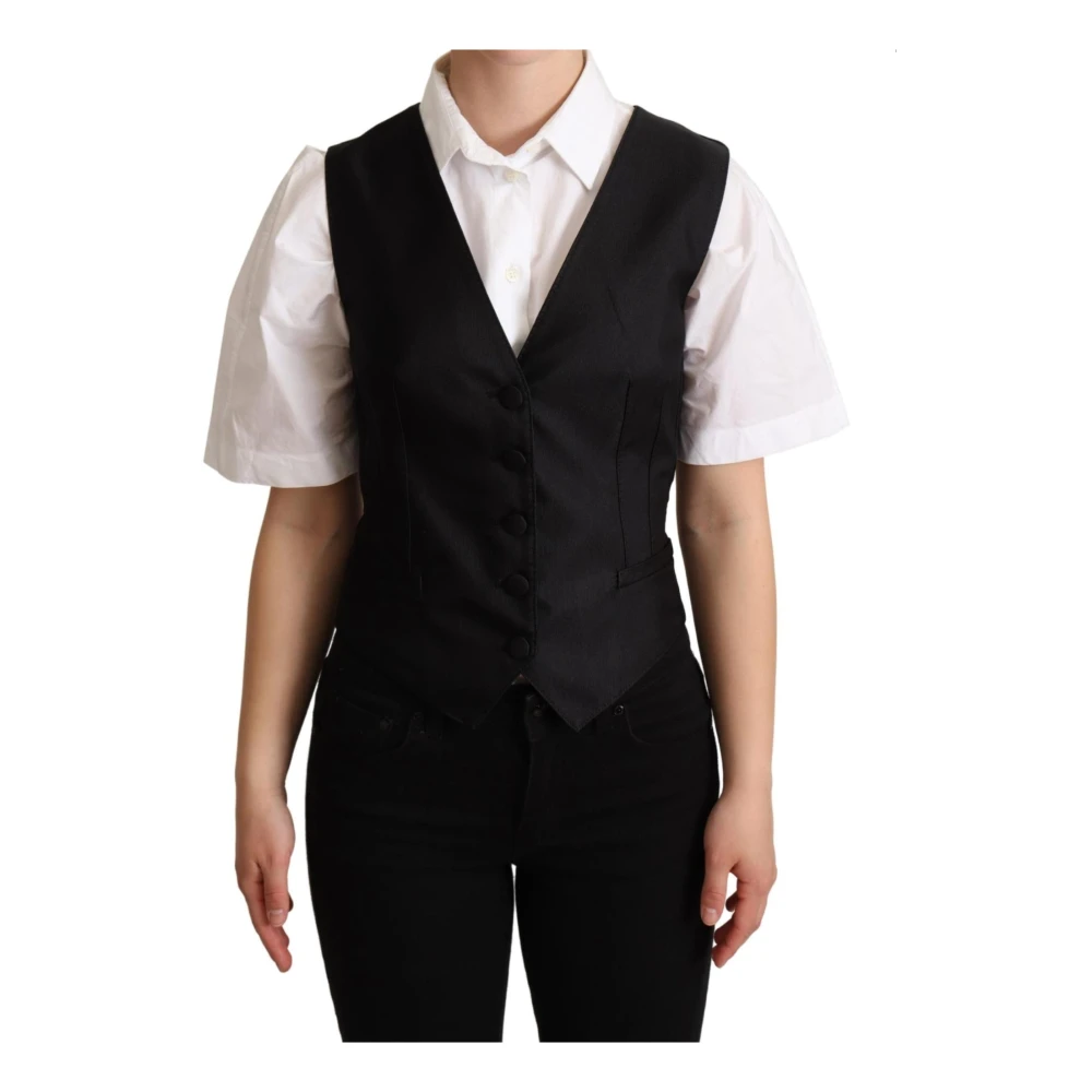 Dolce & Gabbana Women's Black Waistcoats, 2XS, Silk Sleeveless Waistcoat Vest