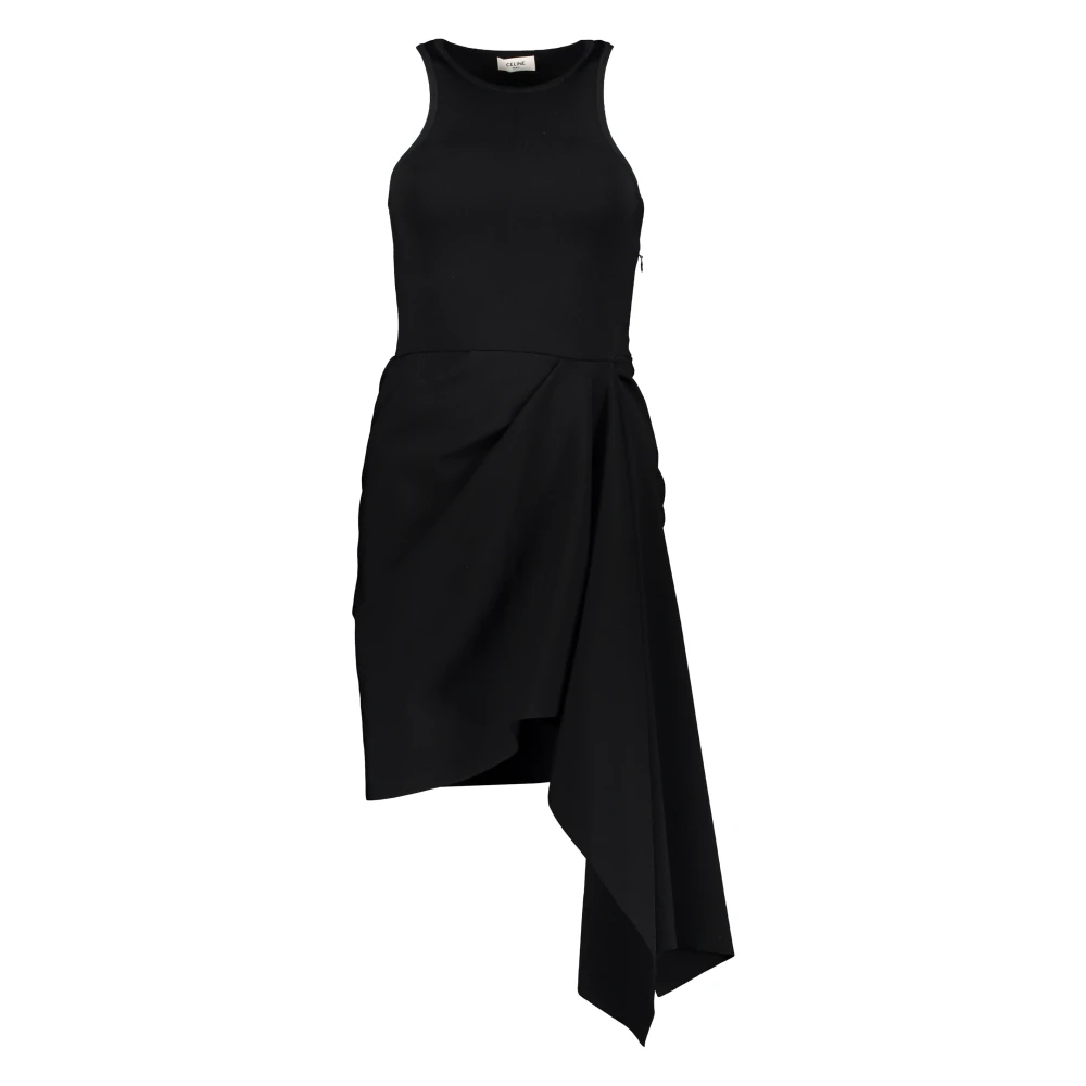 Celine Asymmetrische Gedrapeerde Jurk met Gerimpelde Taille Black Dames