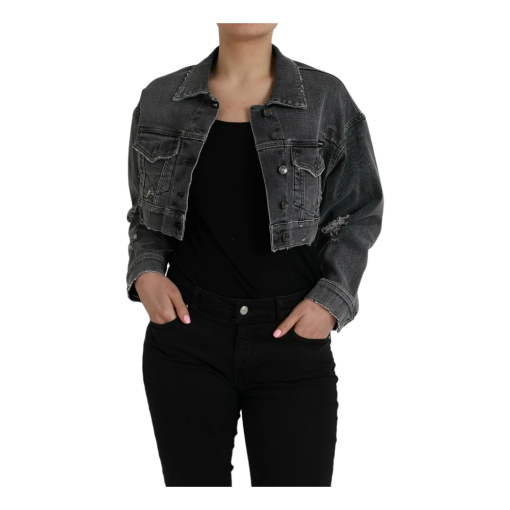 Dolce & Gabbana Donkergrijze Cropped Denim Jack Black Dames