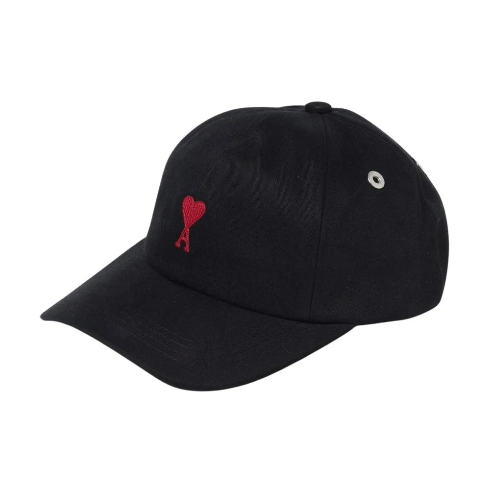 Ami Paris Men's Black Hats & Caps, One Size, De Coeur Logo Baseball Cap