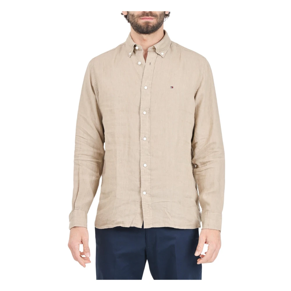 Tommy Hilfiger Linnen Overhemd Beige Heren