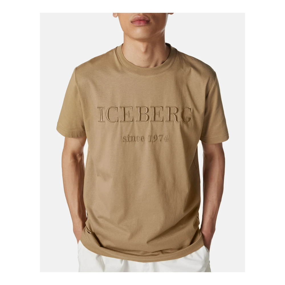 Iceberg Modderkleurig carry-over katoenen T-shirt met institutioneel logo borduurwerk Brown Heren