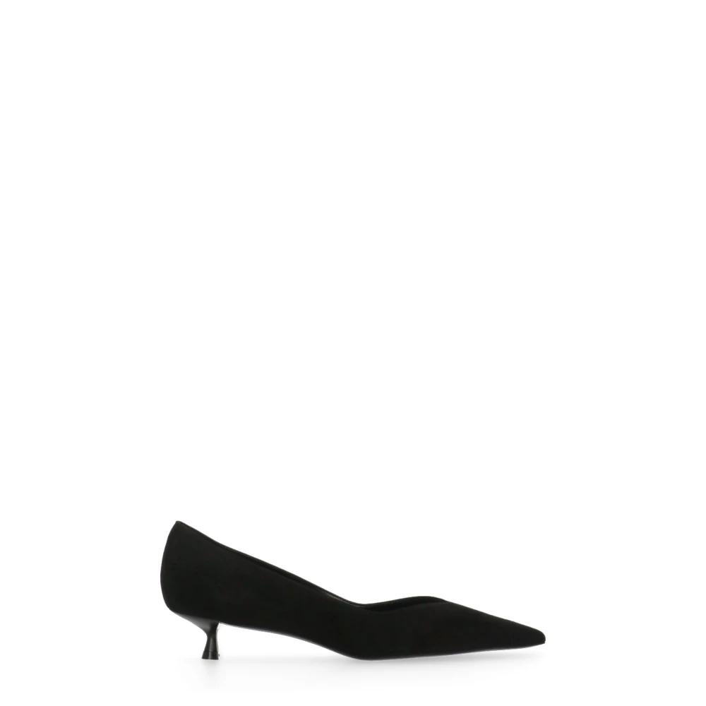 Stuart Weitzman Svart Mocka Läder Decollete med Klack Black, Dam