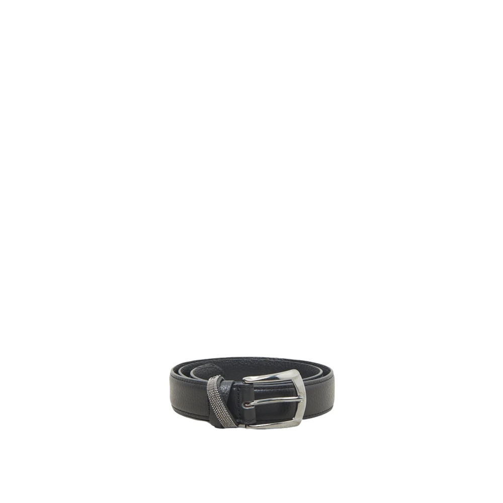 PESERICO Echt generfd leren riem met Punto Luce afwerking Black Heren