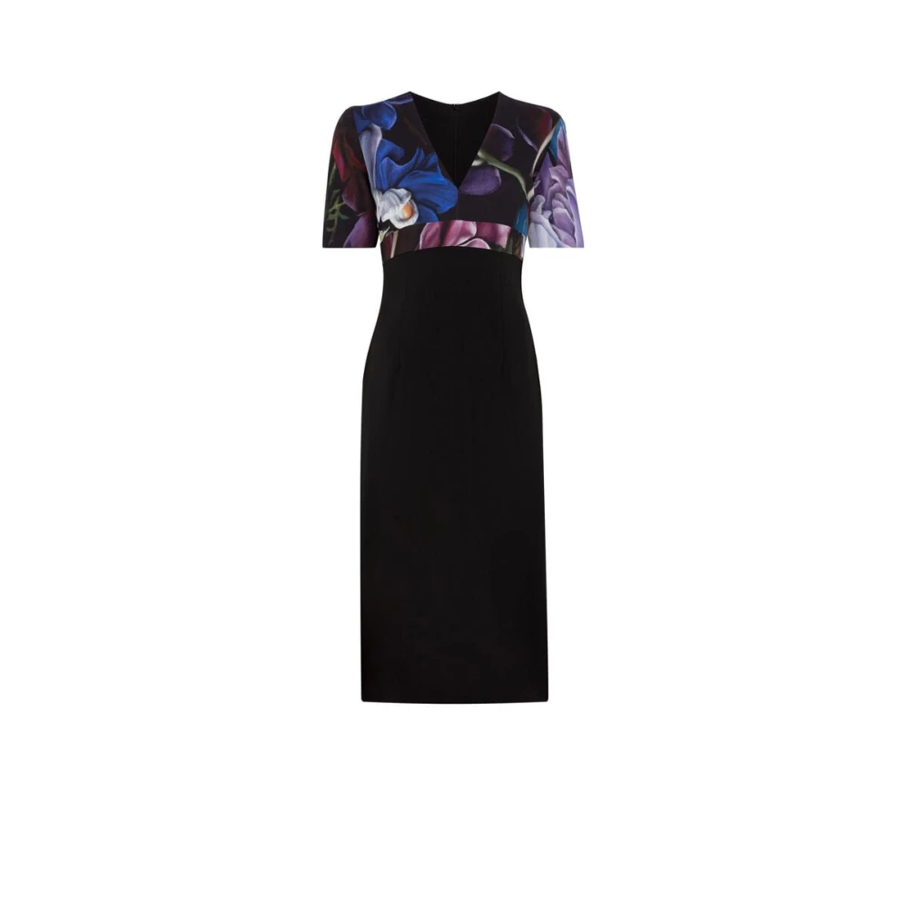 Roberto Cavalli Women's Black Floral V-Neck Dress - Midi Dresses - Xs - Dresses