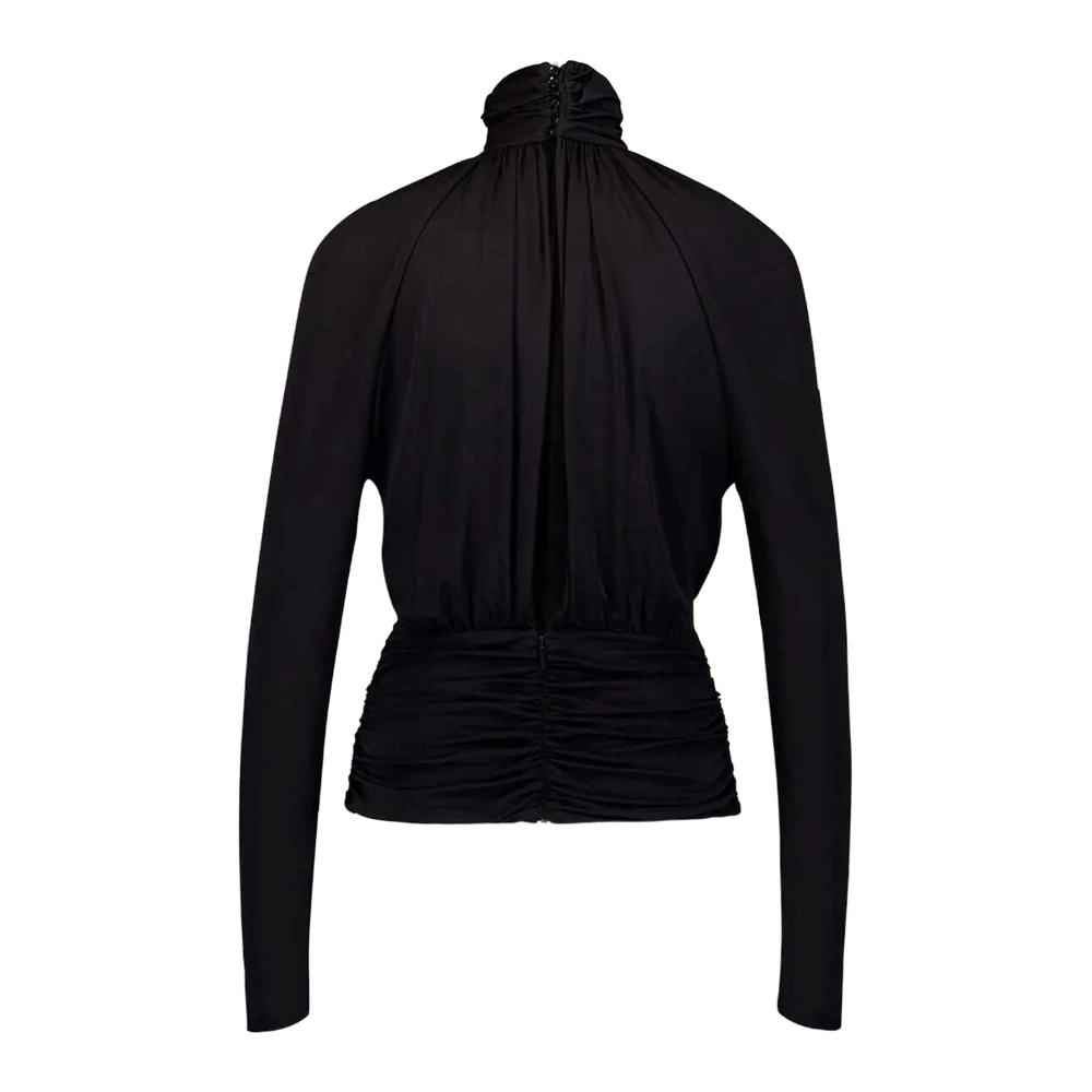 Saint Laurent Stijlvolle Gedrapeerde Hoge Hals Top Black Dames