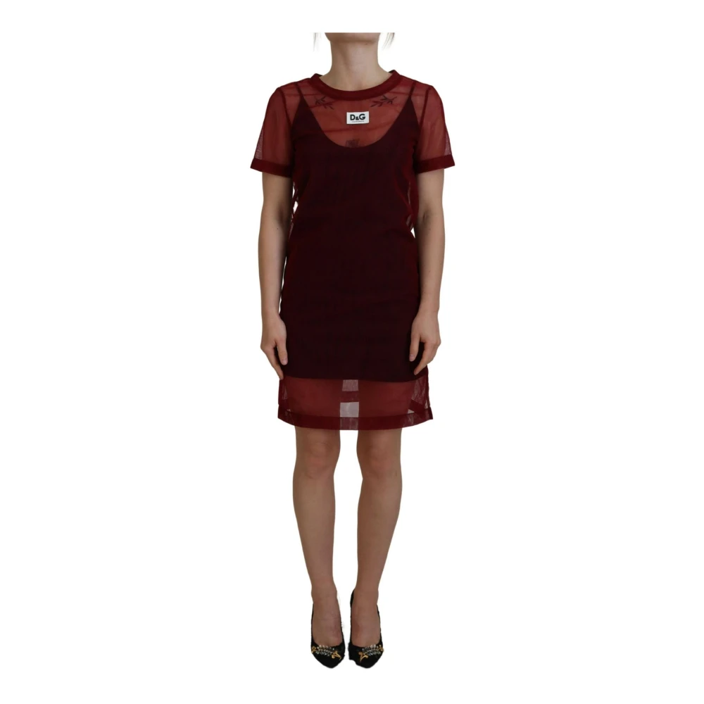 Dolce & Gabbana Lyxig Maroon Shift Mini Klänning Brown, Dam