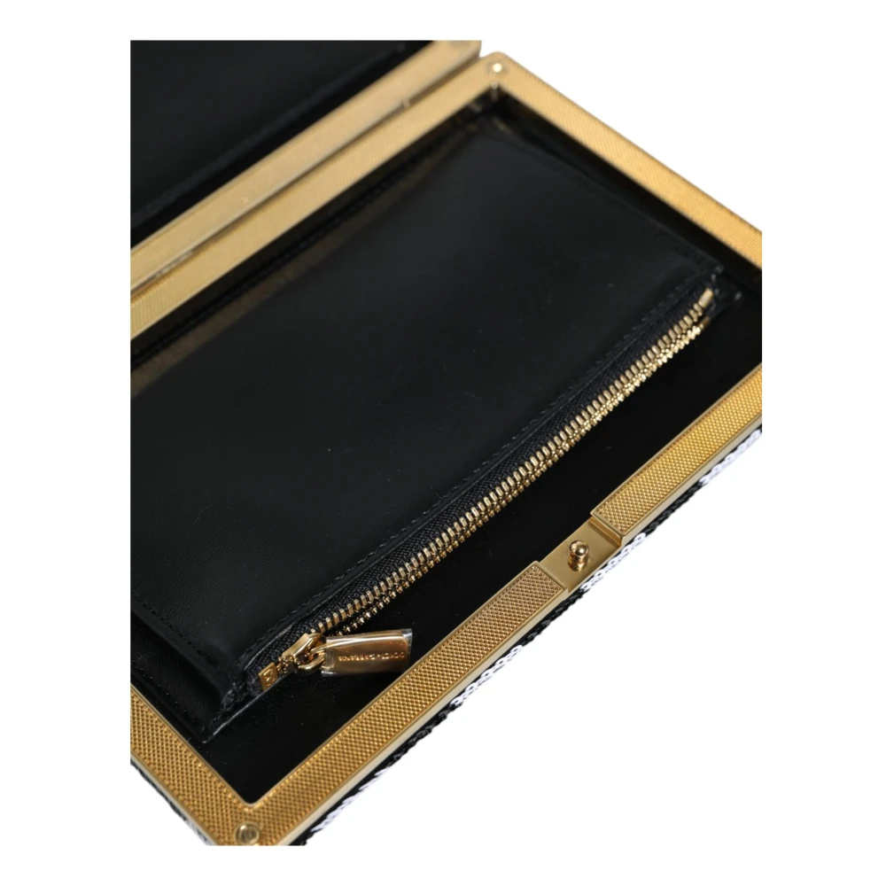 Dolce & Gabbana Zwart en wit frame clutch met gouden details White Dames