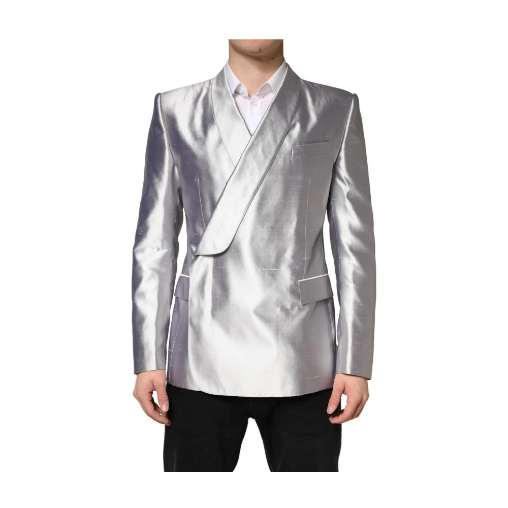 Dolce & Gabbana Men's Gray Sicilia Silk Double Breasted Blazer