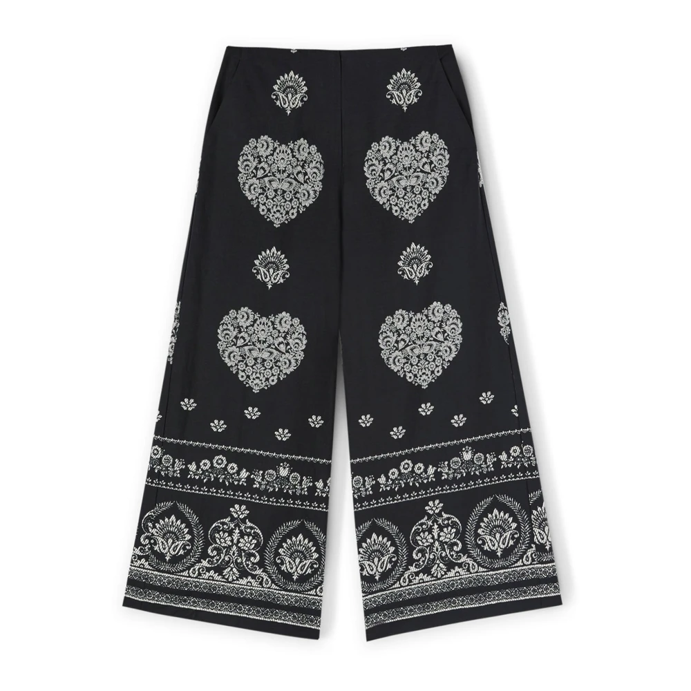 Motivi Ethno-patroon Cropped katoenen broek Black Dames
